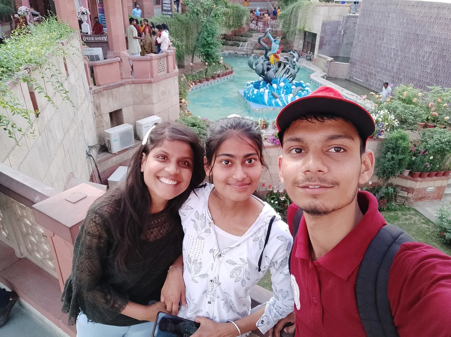 Selfie with Rajul and Mahi at a temple